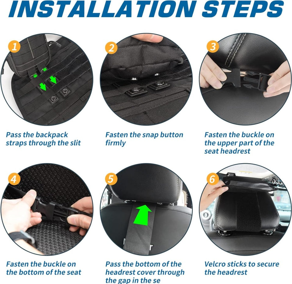 Universal Tactical Vehicle Back Seat Organizer With 3 Detachable Pouches