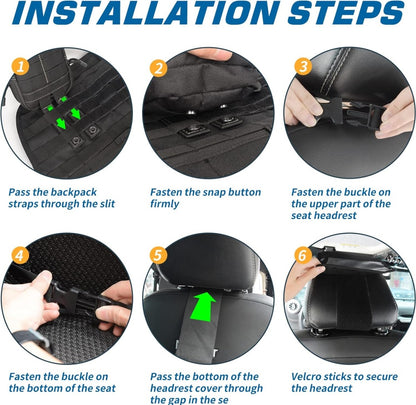 Universal Tactical Vehicle Back Seat Organizer With 3 Detachable Pouches