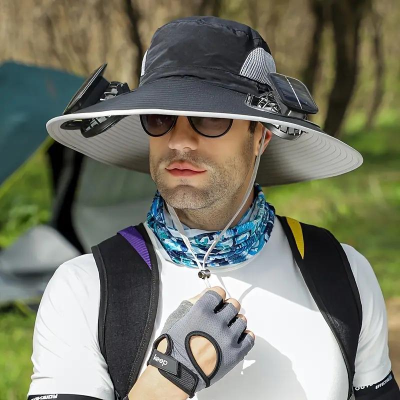 Unisex Solar Powered Black Fan Outdoor Fishing Wide Brim Sun Hat For Camping And Work